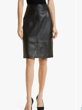 Boss Black Leather Pencil Skirt Genuine Leather